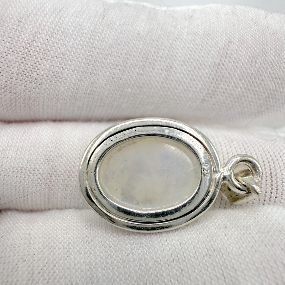 Genuine Oval Cabochon Rainbow Moonstone .925 Sterling Silver Pendant - Picture 9 of 16